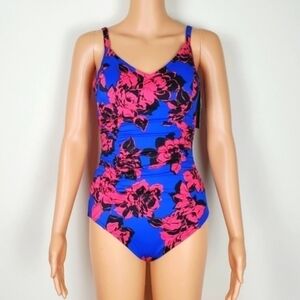 Aqua Green floral print one piece swimsuit Size S
